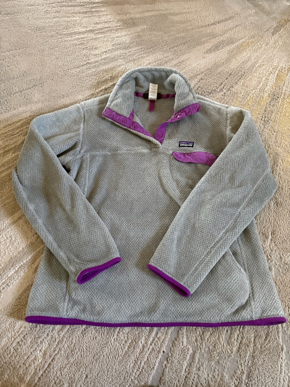 Patagonia Re-Tool Pullover Fleece Gray Purple 1/4 Snap sweater large